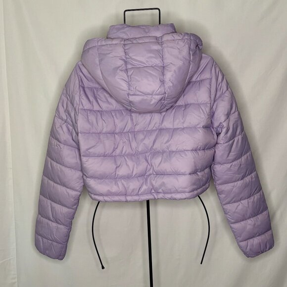 Zara Cropped‎ Hooded Quilted Puffer Jacket Women's Size XL Purple Lavender Lilac - Picture 5 of 6